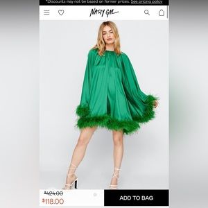 Feather Trim Satin Super Swing Mini Dress